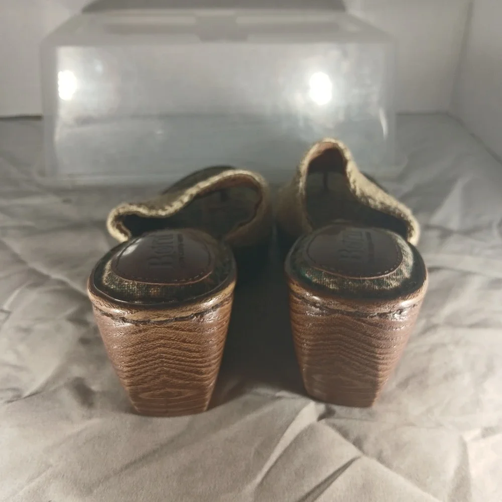 Born Wedge Sandals 7 Tan Brown Woven Raffia Tapestry‎ Boho Thong W62238